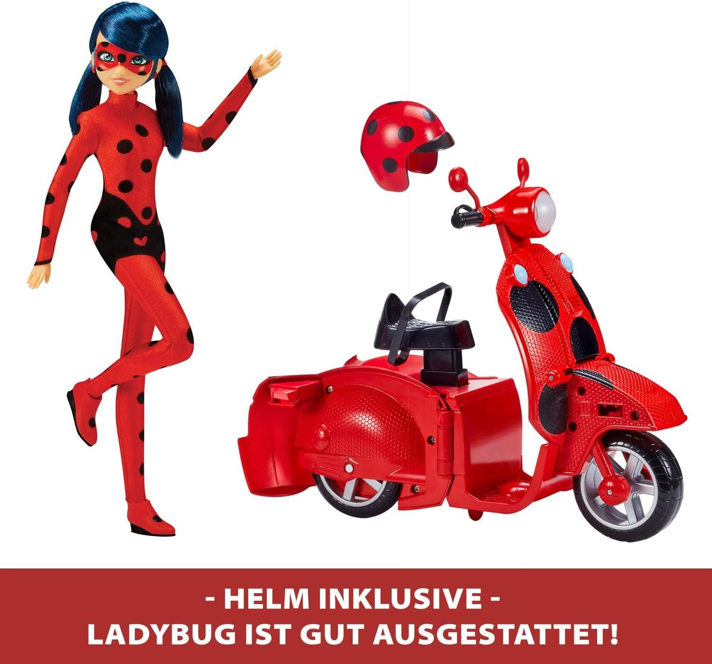 Bandai - Miraculous Ladybug - Miraculous Switch'n Go Scooter + 26 cm Ladybug Lucky Charm Artikuleret Dukke - P50668