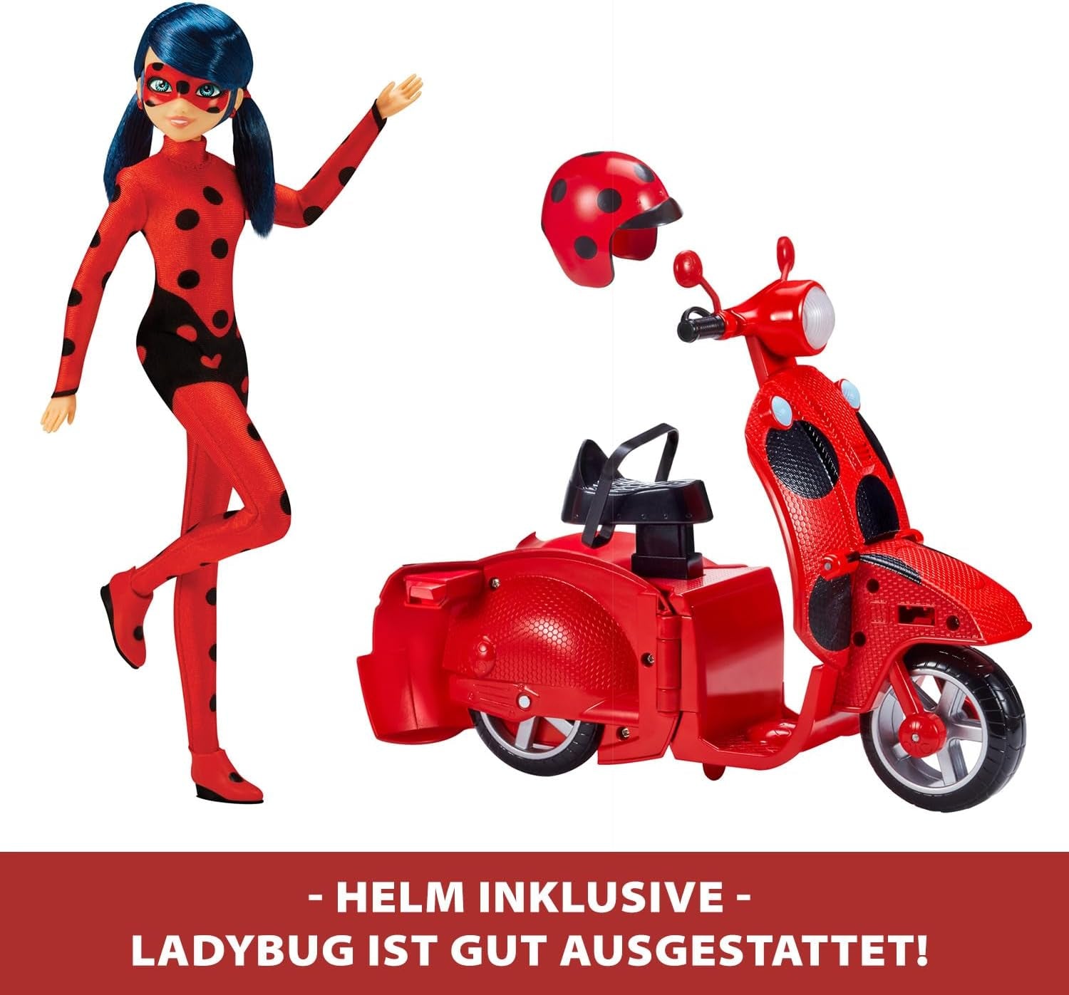 Bandai - Miraculous Ladybug - Miraculous Switch'n Go Scooter + 26 cm Ladybug Lucky Charm Artikuleret Dukke - P50668