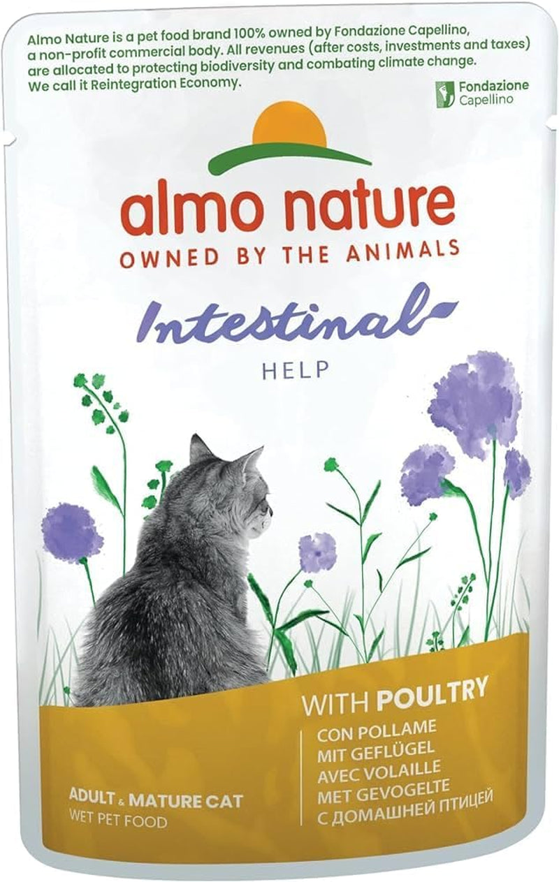 Almo Nature Functional - Tarmhjælp - Vådfoder til voksne og modne katte med følsomme tarme - med fjerkræ - understøtter mikrobiomet - 70 g (pakke med 30)