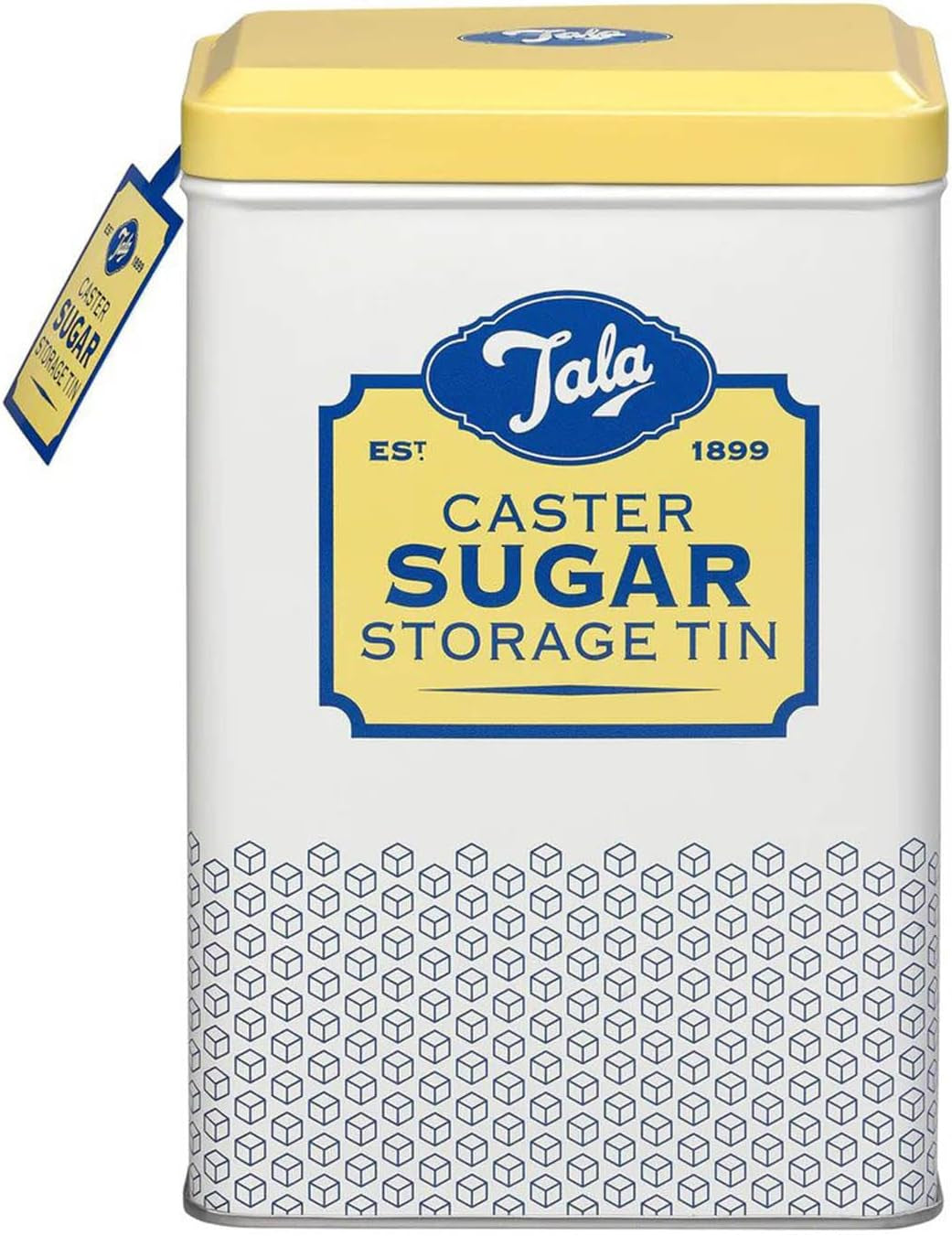 Tala Originals Retro Design Metal Opbevaringsboks i Gul og Creme Kan indeholde en hel pose med pulveriseret sukker