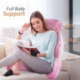 XL læsepude til seng og sofa med aftagelig nakkerulle, ideel rygpude til voksne med memoryskum til behagelig læsning, arbejde, leg, se tv, afslapning (pink)