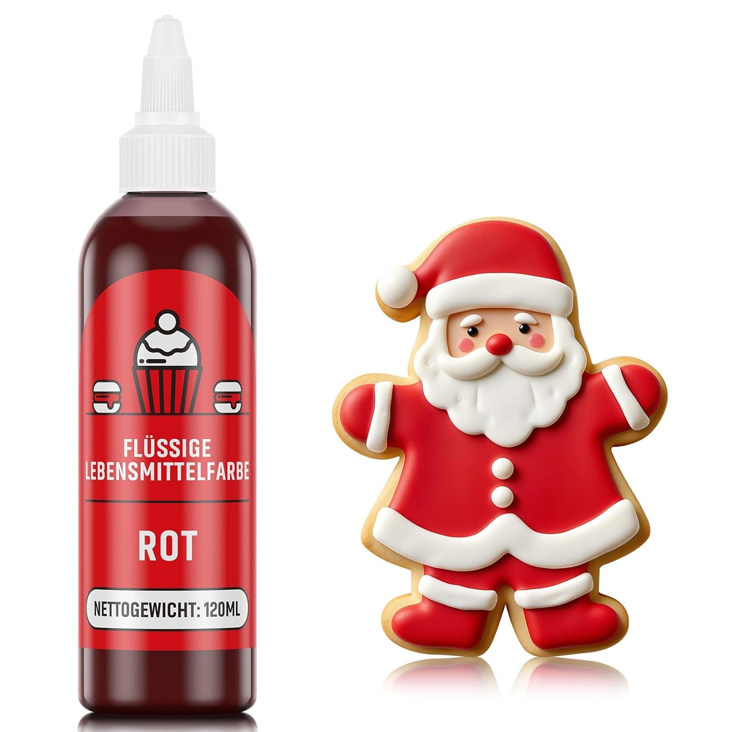 Rød madfarve 120 ml, højkoncentreret og sukkerfri flydende madfarve til bagning, kager, makroner, glasur, fondant, småkager, donuts