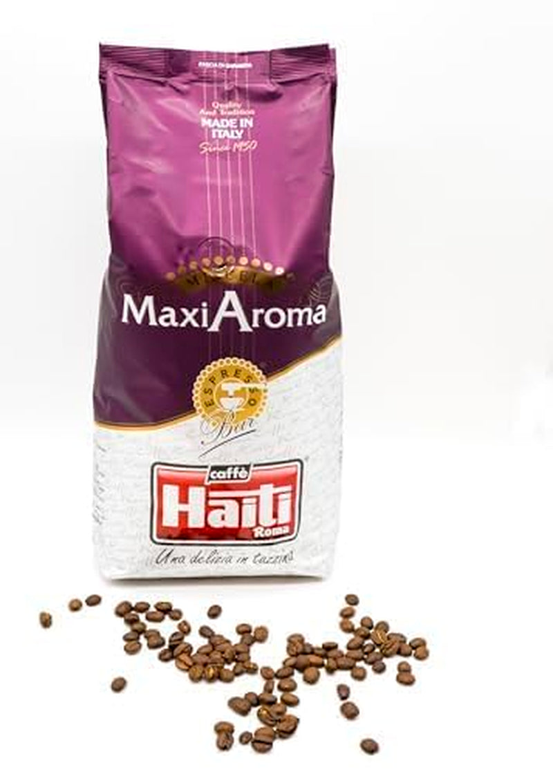 Caffè Haiti Roma Maxi Aroma kaffe i 1 kg pakke. Afbalanceret blanding, håndværkssteg, lavet i Italien.