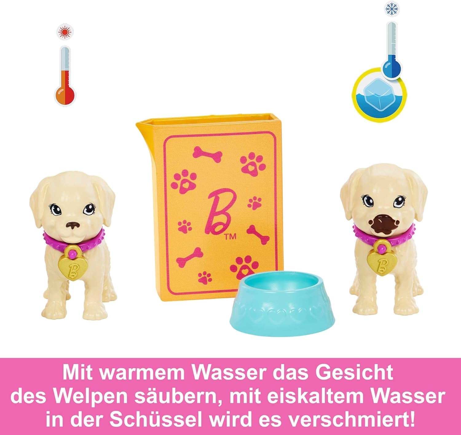 Adoption Barbie Puppy - Dukke og 2 hvalpe, med adoptionscertifikater, farveændringseffekt, bur og tilbehør, til børn fra 3 år og derover, HKD 86