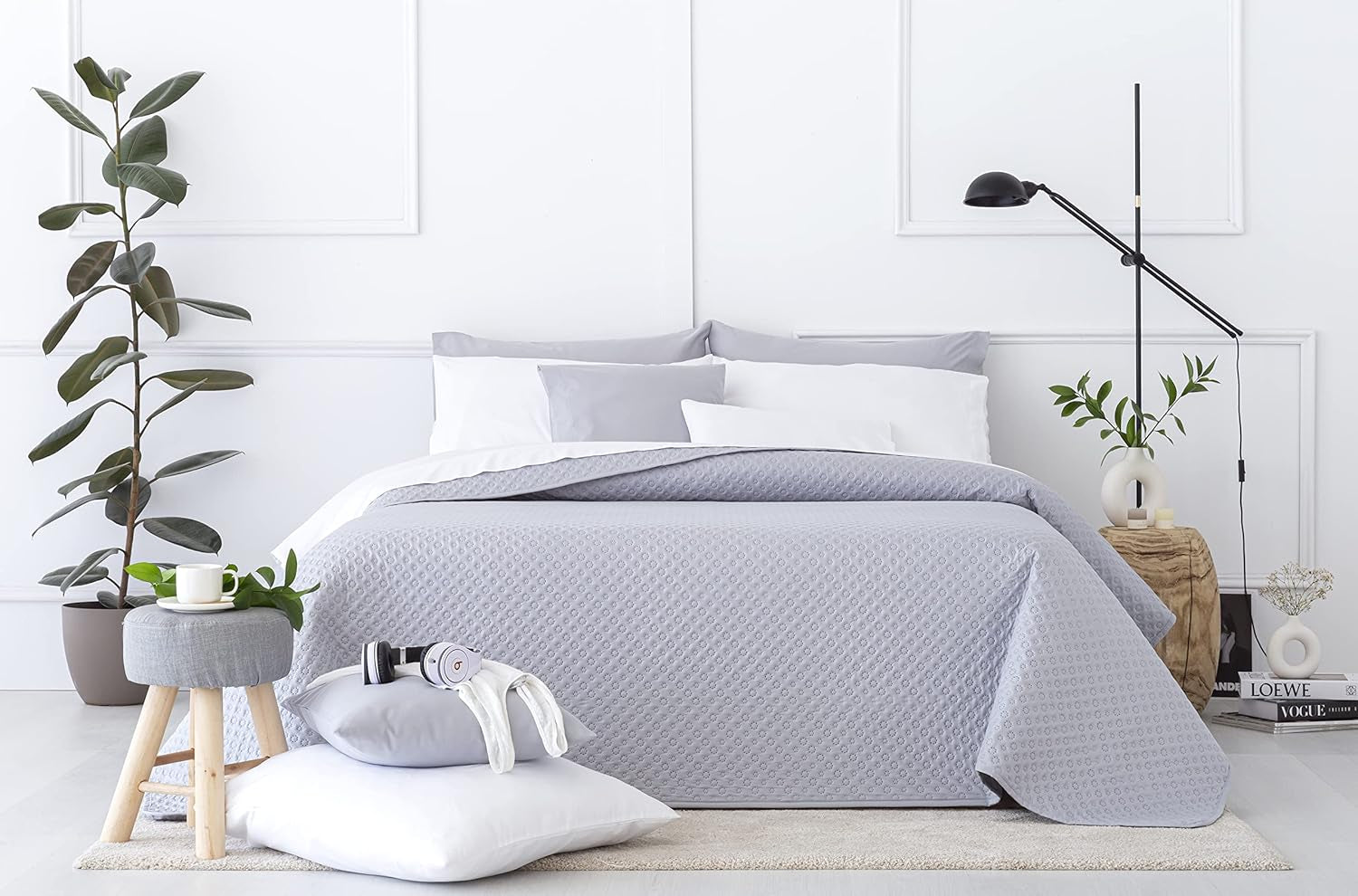 Todocama Fine Boutique sengetæppe med piquémønster, til forår, sommer, efterår og vinter, 100% super blødt mikrofiber, multifunktionelt tæppe, 140/150/160-250 X 260 cm, lysegrå Senge og tæpper Besuche den Todocama-Store Lysegrå 250 X 260