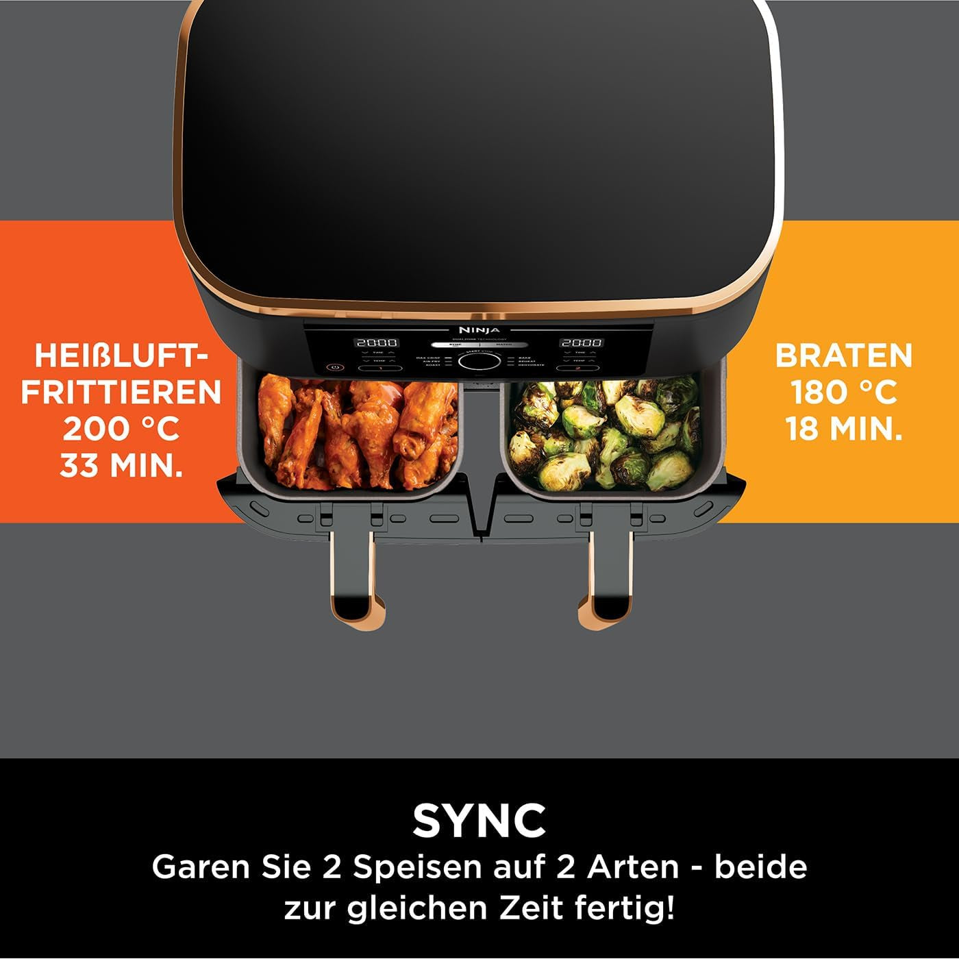 Ninja Foodi AF400EUCP MAX Dual Zone Airfryer, 9,5L Airfryer, 2 rum, med tang, non-stick belægning Husholdningsapparater Naty Shop