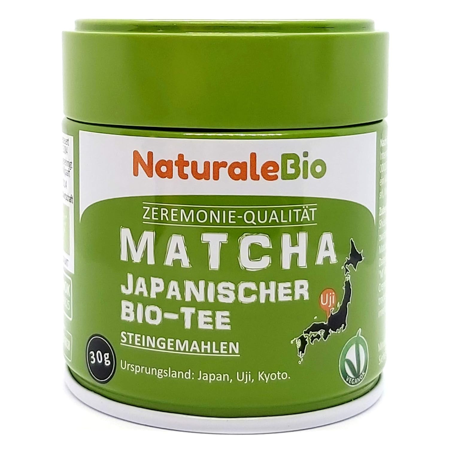 Naturalebio Ceremonial Grade Matcha Tea Powder Original grøn te fra Japan. Ceremoniel klasse Matcha grøn te-pulver lavet i Uji, Kyoto. Ideel til at drikke, lave mad og latte. Æske á 30 g.