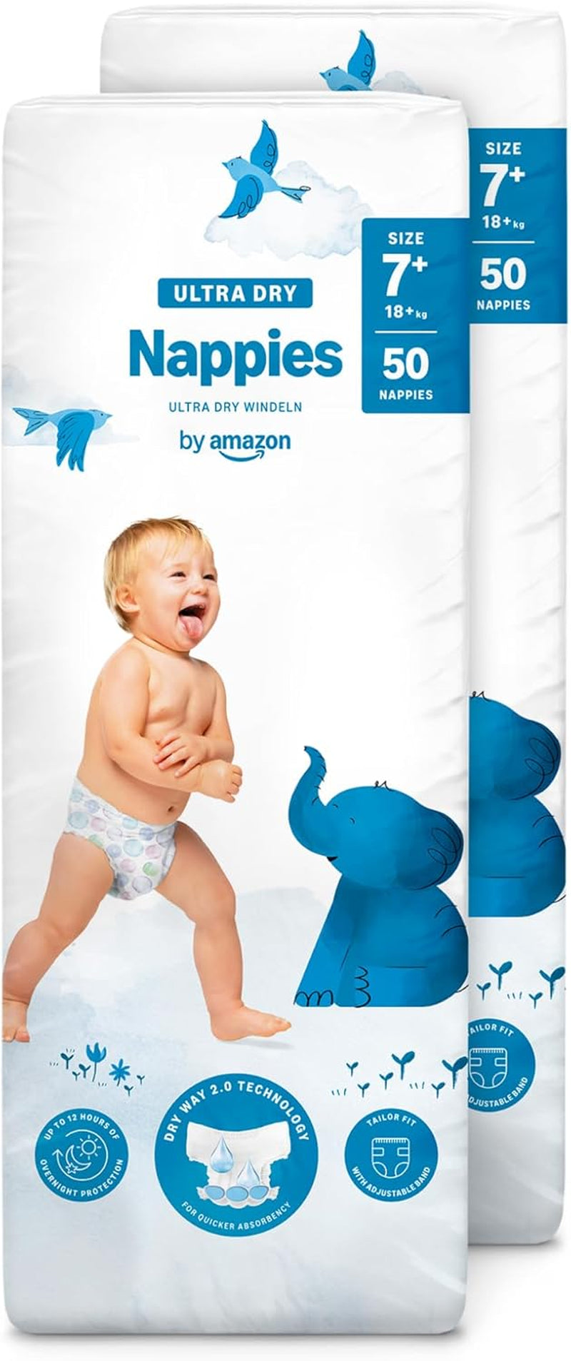 Amazon Ultra Dry Bleer, størrelse 3 (4-9 kg) - Månedlig æske, hvid, 172 antal (2 pakker af 86) (tidligere Mama Bear, identisk produkt)