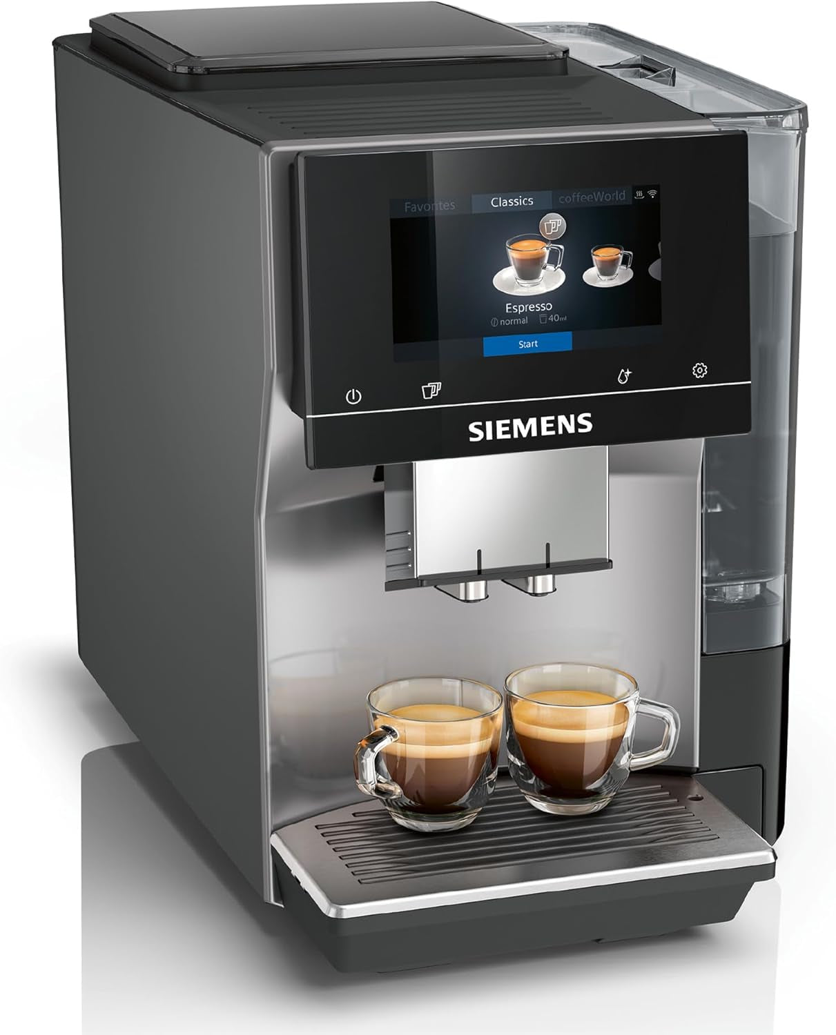 Automatisk espressomaskine Siemens EQ700 classic TP715D01, app-kontrol, koldbryggning, intuitiv touch-display, op til 10 individuelle kaffekreationer som favoritter, automatisk damprensning, 1500 W, sølvgrå