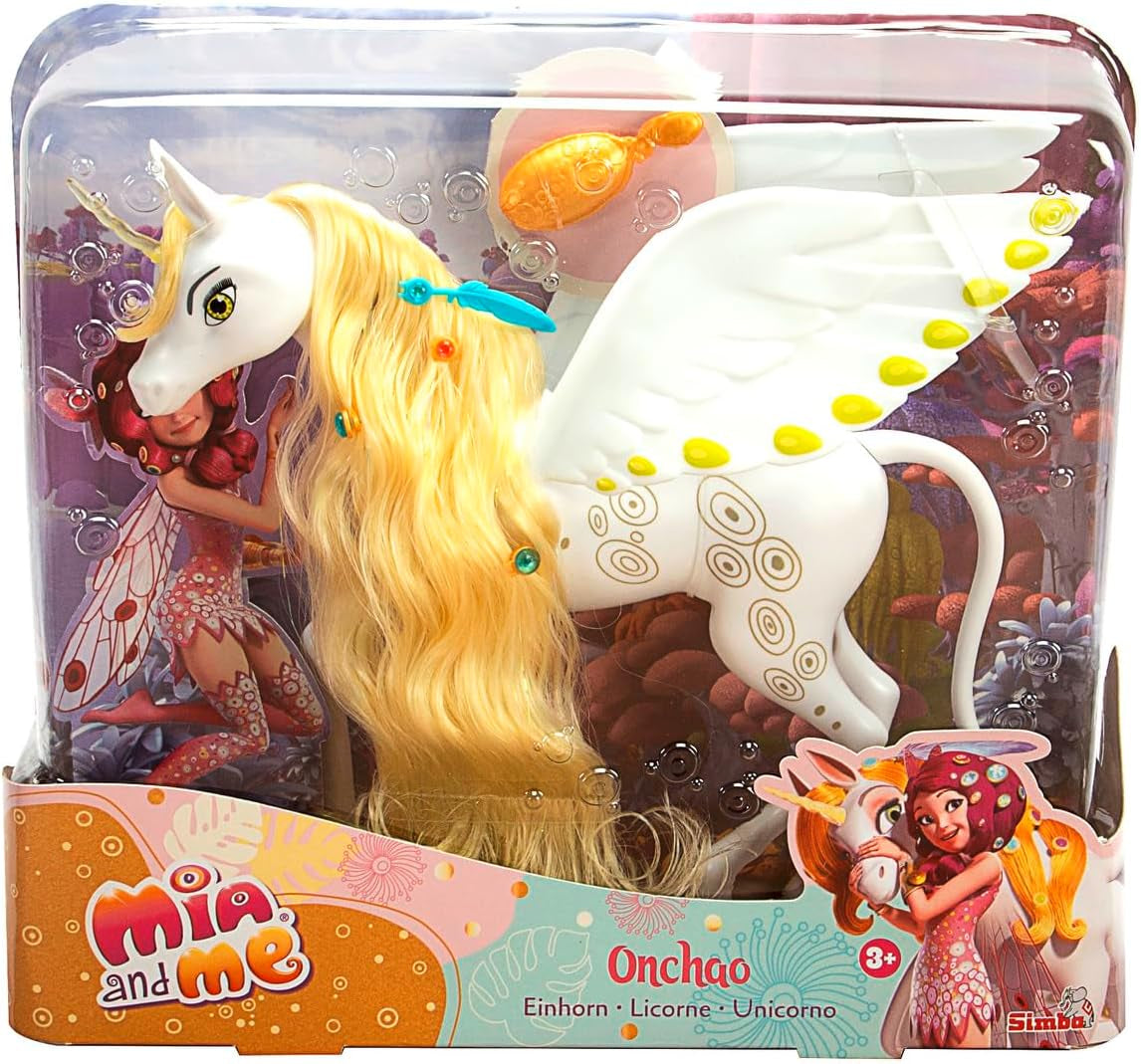 Simba 109480093 - Mia og Mig Enhjørning Onchao, med bevægelige vinger, hårnåle, stylingbørste, legetøjshest, pony, Centopia, 3+ år, lyserød