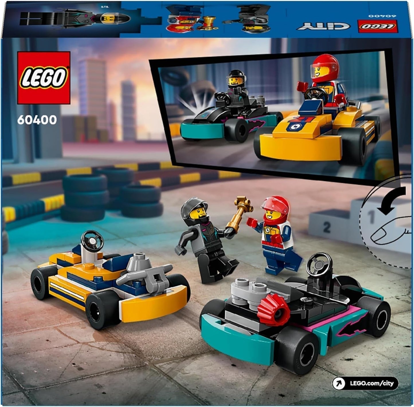 LEGO City Go-Karts med chauffører, sæt med 2 minifigurer førere og racerbiler, billegetøj til 5-årige drenge og piger, sjov gave til børn 60400 byggesæt Besuche den LEGO-Store