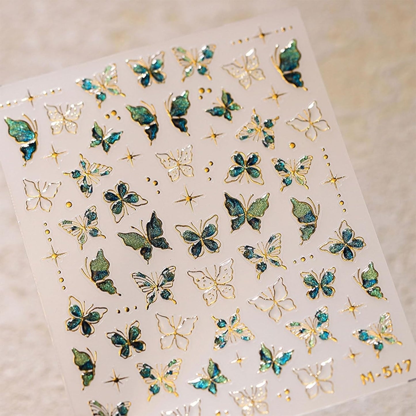 JMEOWIO 3D Nagelsticker Grün Gold Schmetterling Nail Art Sticker Selbstklebend Nagelaufkleber 5D Stereoskopisk Dekoration Nageldesign Tilbehør 1 Blatt
