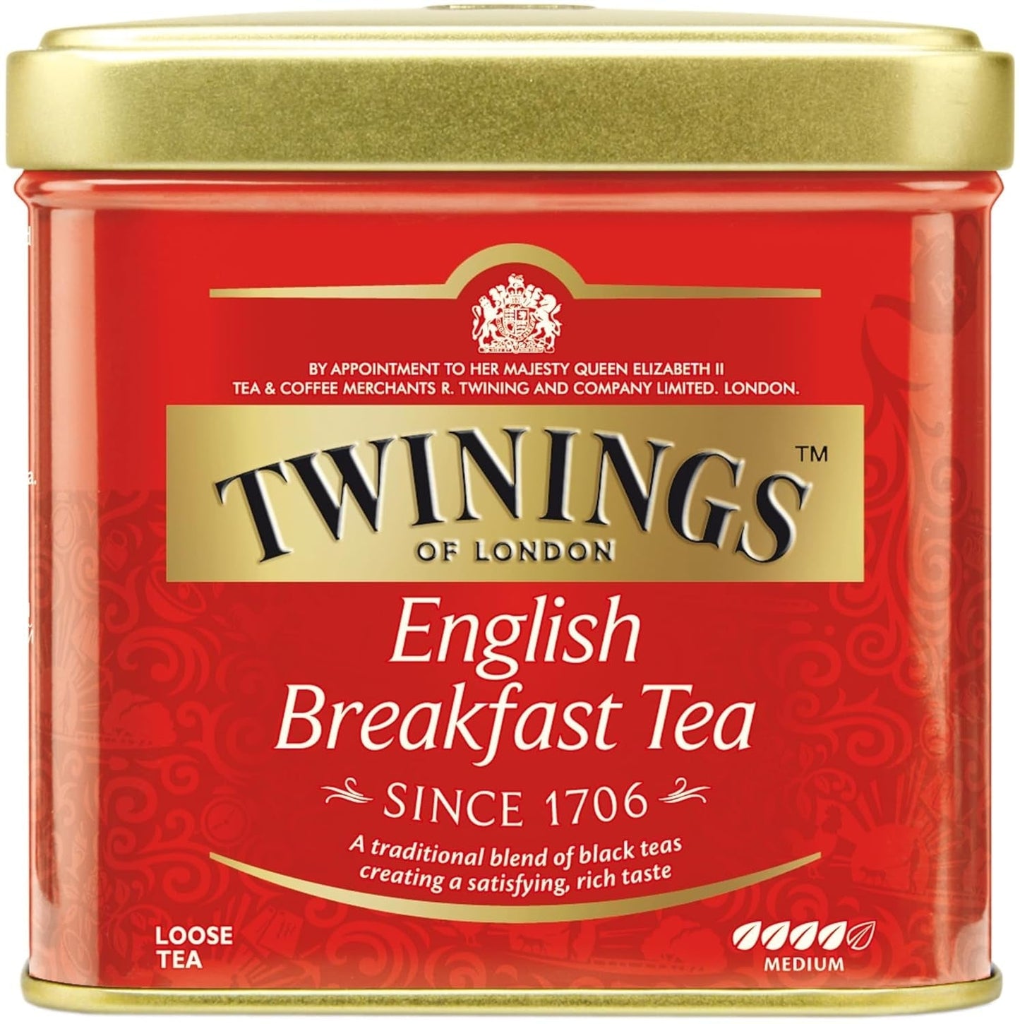 Twinings English Breakfast Tea Løs sort te i teæske Stærk sort te fra højkvalitets teblade plukket fra de bedste teplantager i Sri Lanka og Indien G, neutral, 100 gram