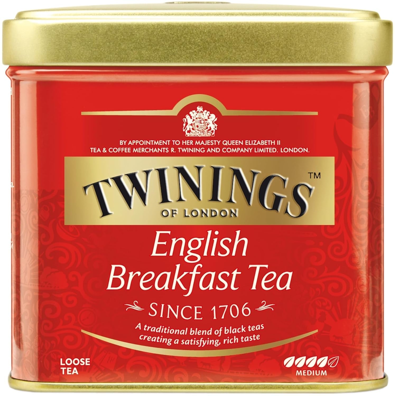 Twinings English Breakfast Tea Løs sort te i teæske Stærk sort te fra højkvalitets teblade plukket fra de bedste teplantager i Sri Lanka og Indien G, neutral, 100 gram