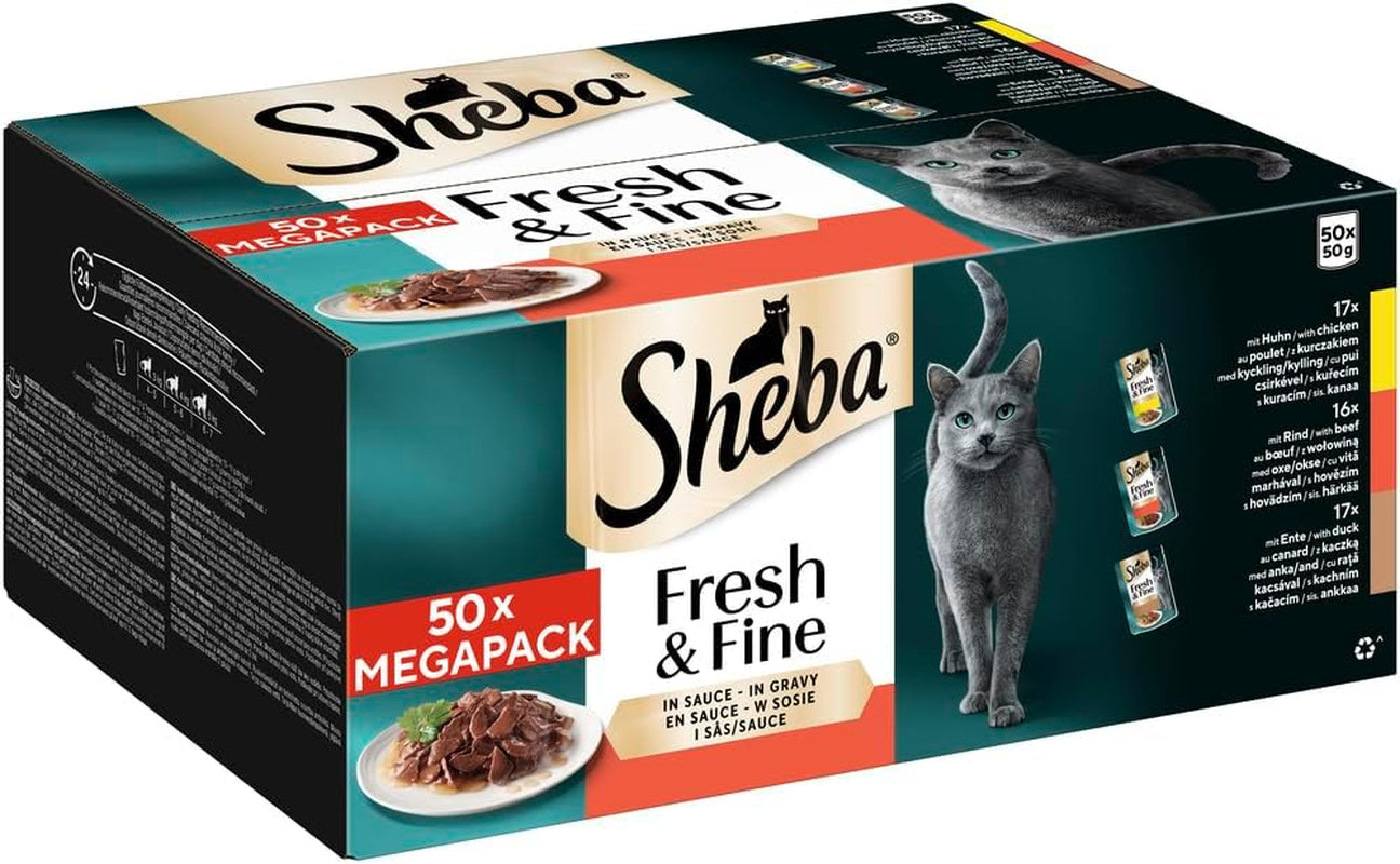 Sheba CATCARE pose våd frisk og fin (kød) stykker i sovs Voksen 50 g multipak standard