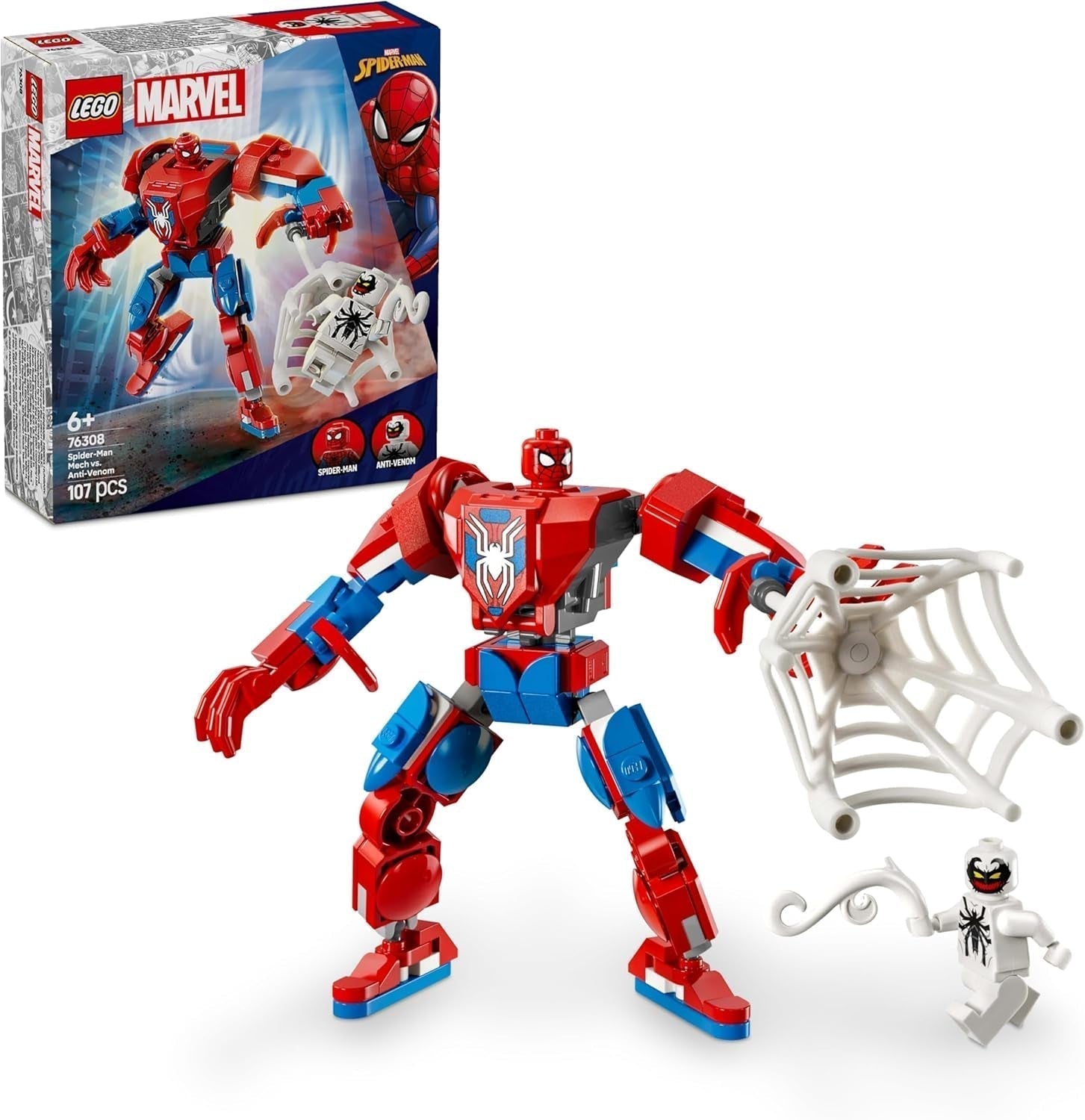 LEGO Marvel Spider-Man Mech vs. Anti-Venom - Superheltelegetøj med 2 minifigurer - Actionfigur med bevægelige arme, ben og fingre - Gave til drenge og piger i alderen 6+ 76308 Byggesæt Besuche den LEGO-Store Standardtitel