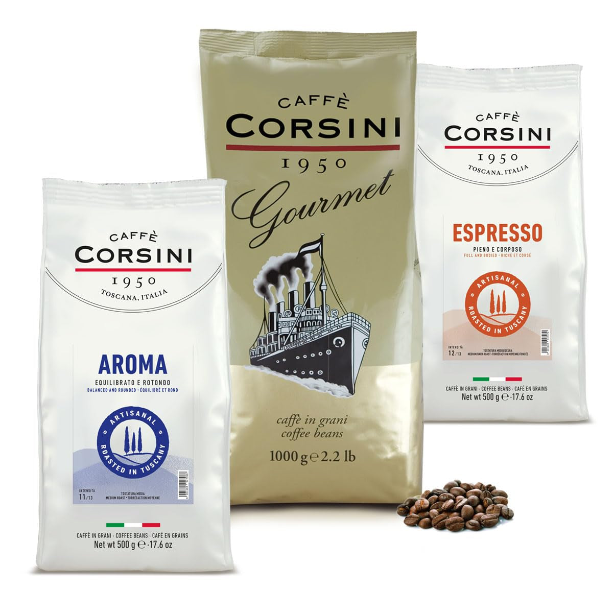 Caffè Corsini - Sæt Aromatische Kaffeebohnen Der Perfekte Morgen, Ausgewählter Kaffee, 2x500g + 1Kg Gesamtes Sæt 2Kg