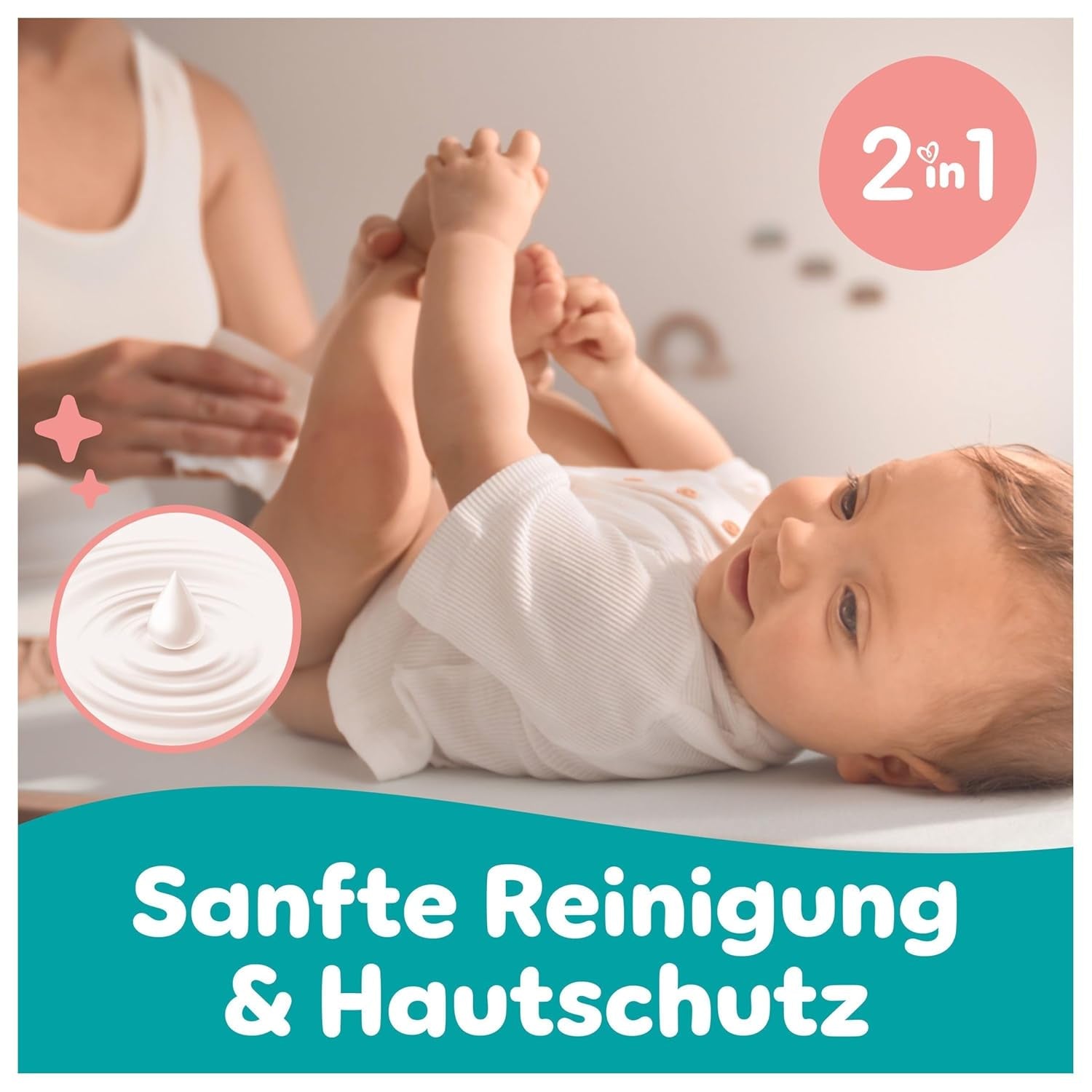 Pampers Sensitive Wet Wipes, 6 pakker á 80 servietter = 480 servietter, uparfumerede, til skånsom, skånsom rengøring