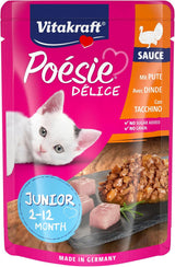Vitakraft Poésie Délice, Junior, Vådfoder til katte, Vådfoder i sauce, med kalkun, Multipack, til unge katte, Uden tilsat sukker eller korn (23 x 85g)