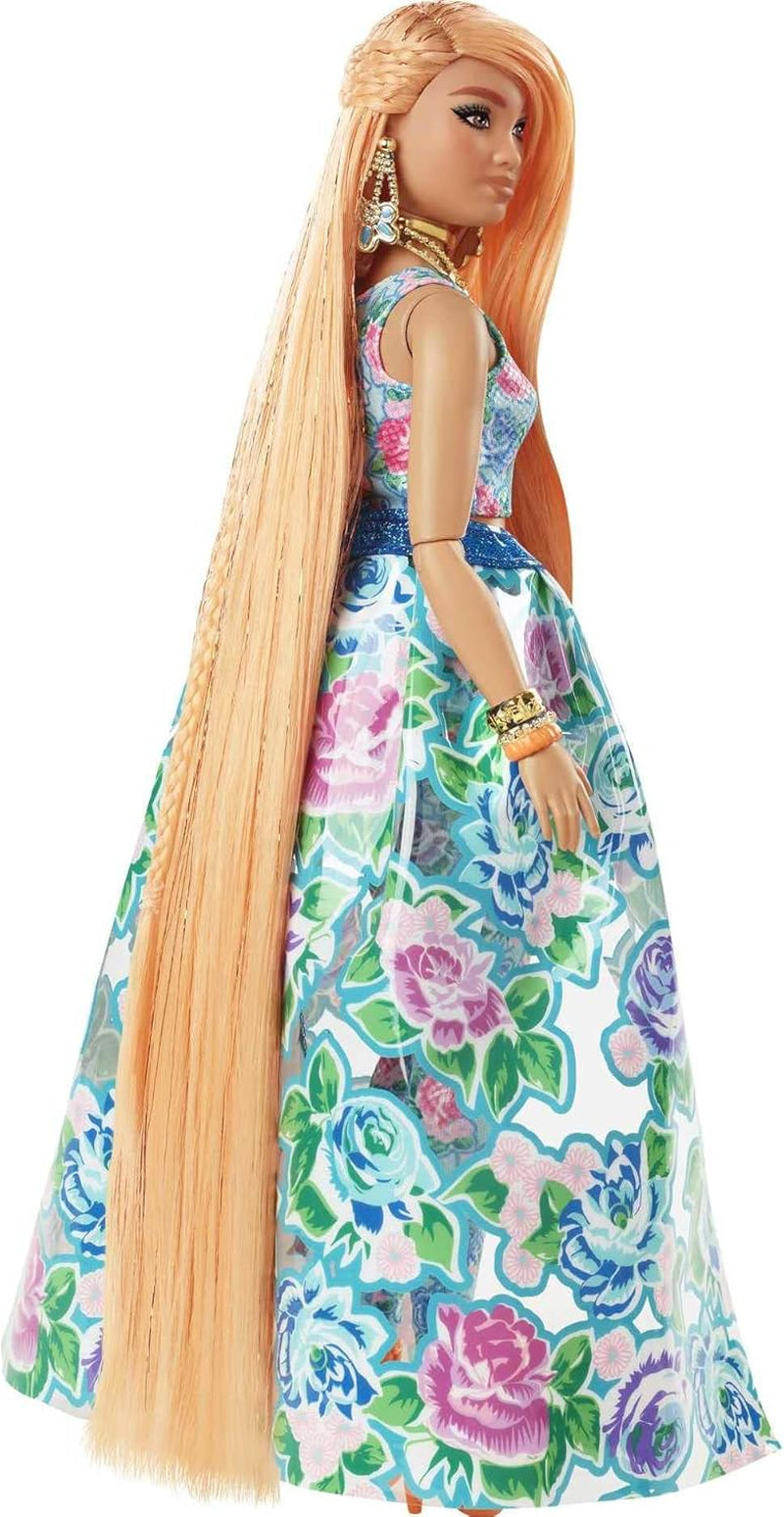 Barbie ekstra fancy, kurvet langt jordbærblondt hår, todelt jakkesæt, blå kat, lyserød taske, ananas solbriller inklusive dukke, egnet som gave, Hhn14 Naty Shop Dolls