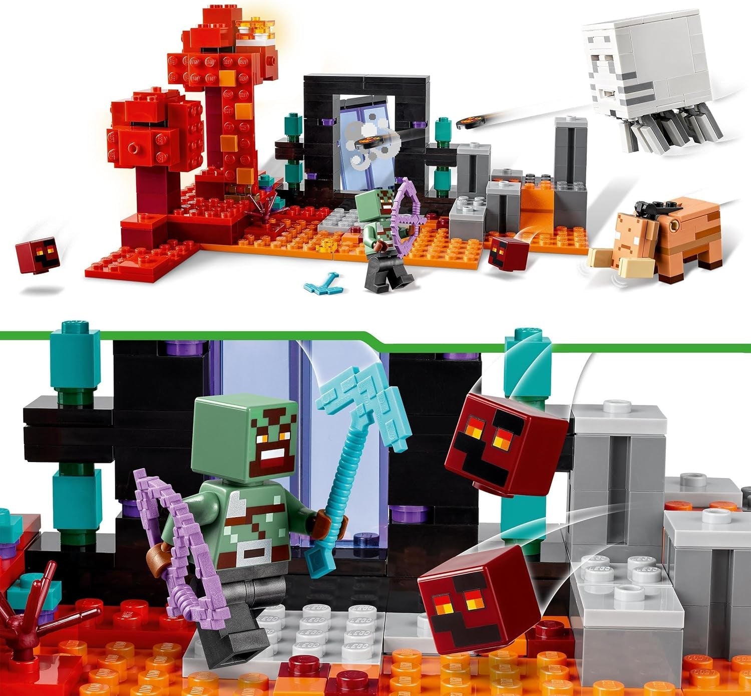 LEGO Minecraft baghold på Nether-portalen Nether-spillegetøj til børn med kampscener og legendariske figurer, inklusive spøgelsesgave til gamer drenge og piger 8 år gamle 21255 byggesæt Besuche den LEGO-Store
