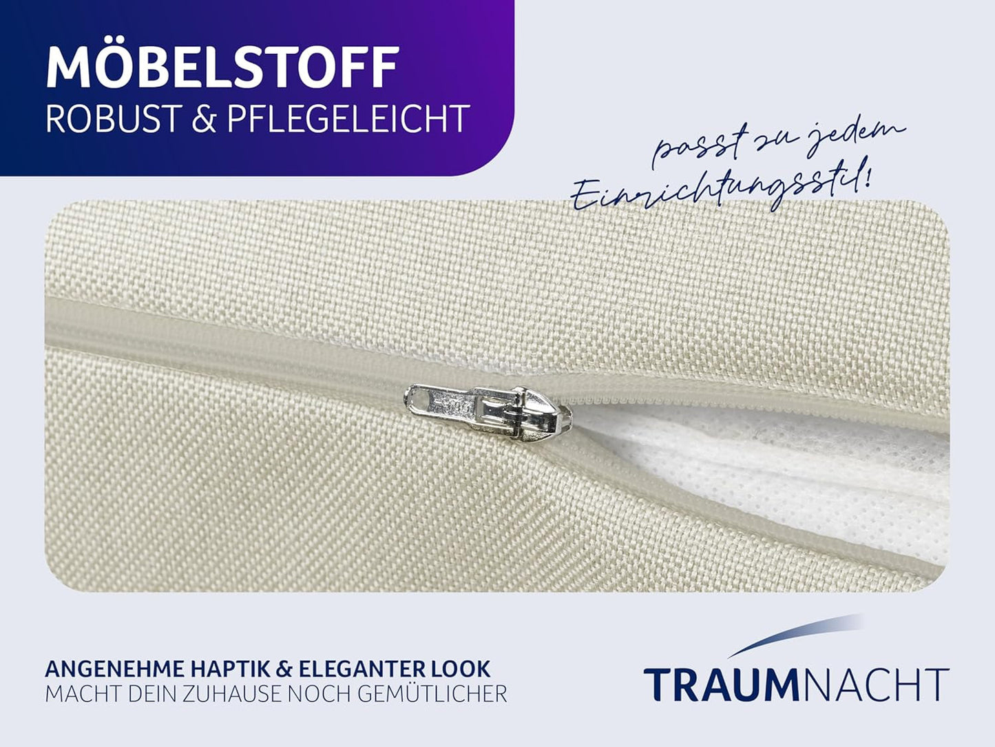 Traumnacht Cosy Rygpude, læsepude, 70 x 40 cm beige, aftageligt og vaskbart betræk af 100% polyester, praktisk sidelomme, Øko-Tex certificeret, produceret efter tyske kvalitetsstandarder