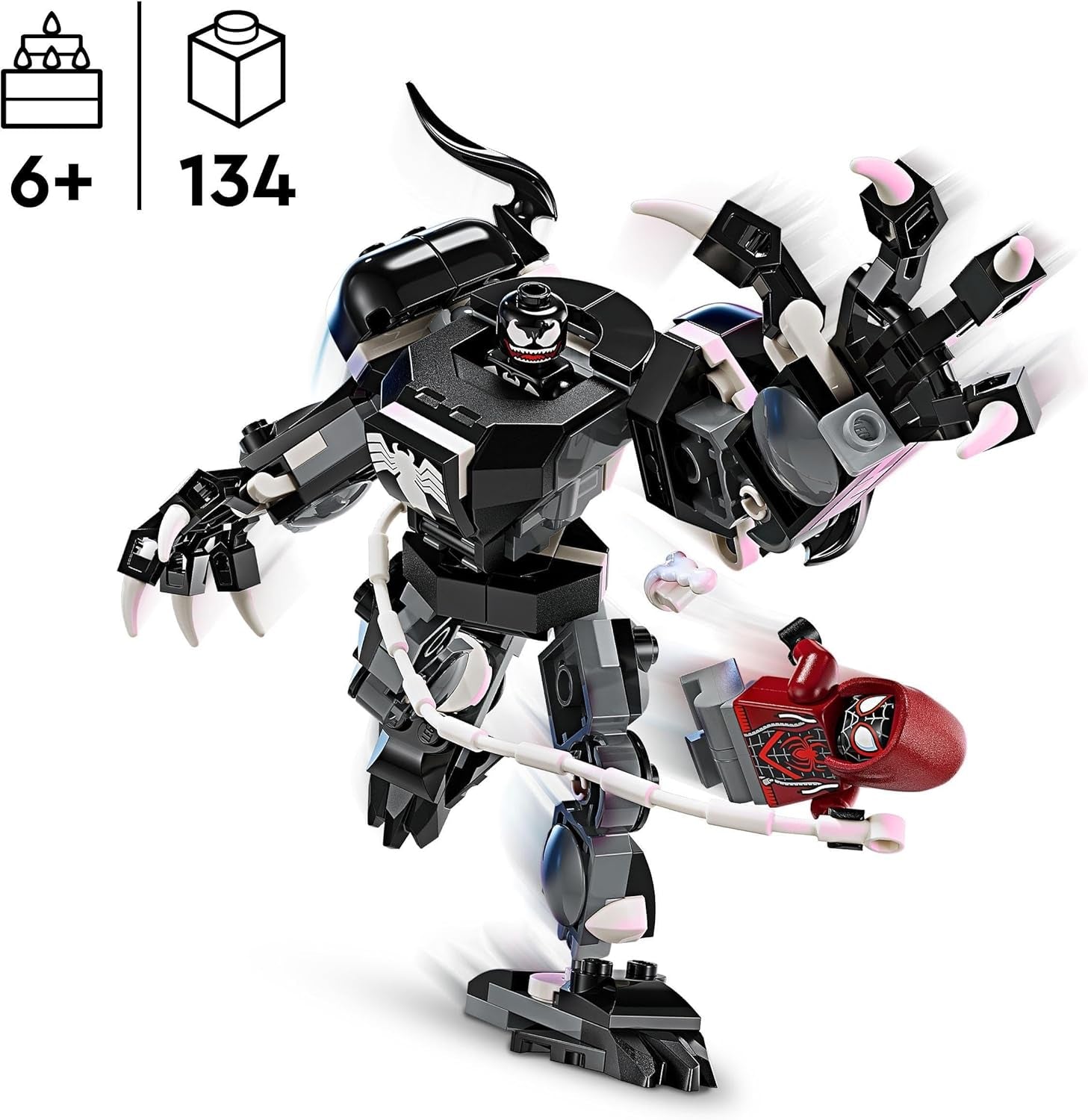 LEGO Marvel Venom Mech vs. Miles Morales bevægelige actionfigurer til børn Spider-Man Sæt med Superhelte Duel Minifigurer Legetøjsgave til drenge og piger 6 år 76276 Byggesæt Besuche den LEGO-Store