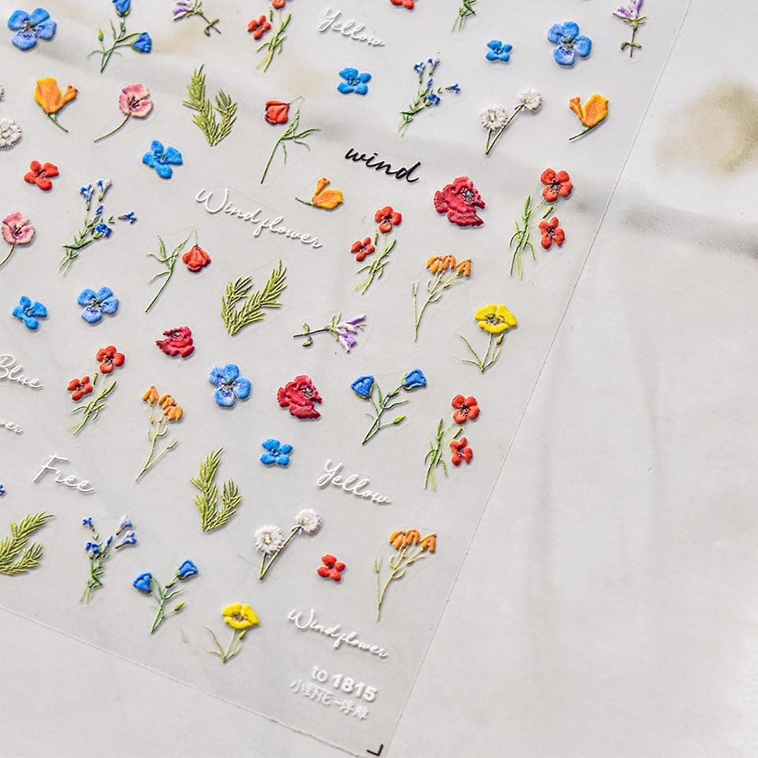 JMEOWIO 3D Nagelsticker Bunte Blumen Nail Art Sticker Selbstklebend Nagelaufkleber 5D Stereoskopisk Frühlings Sommer Blumen Dekoration Nageldesign Zubehör 2 Blatt
