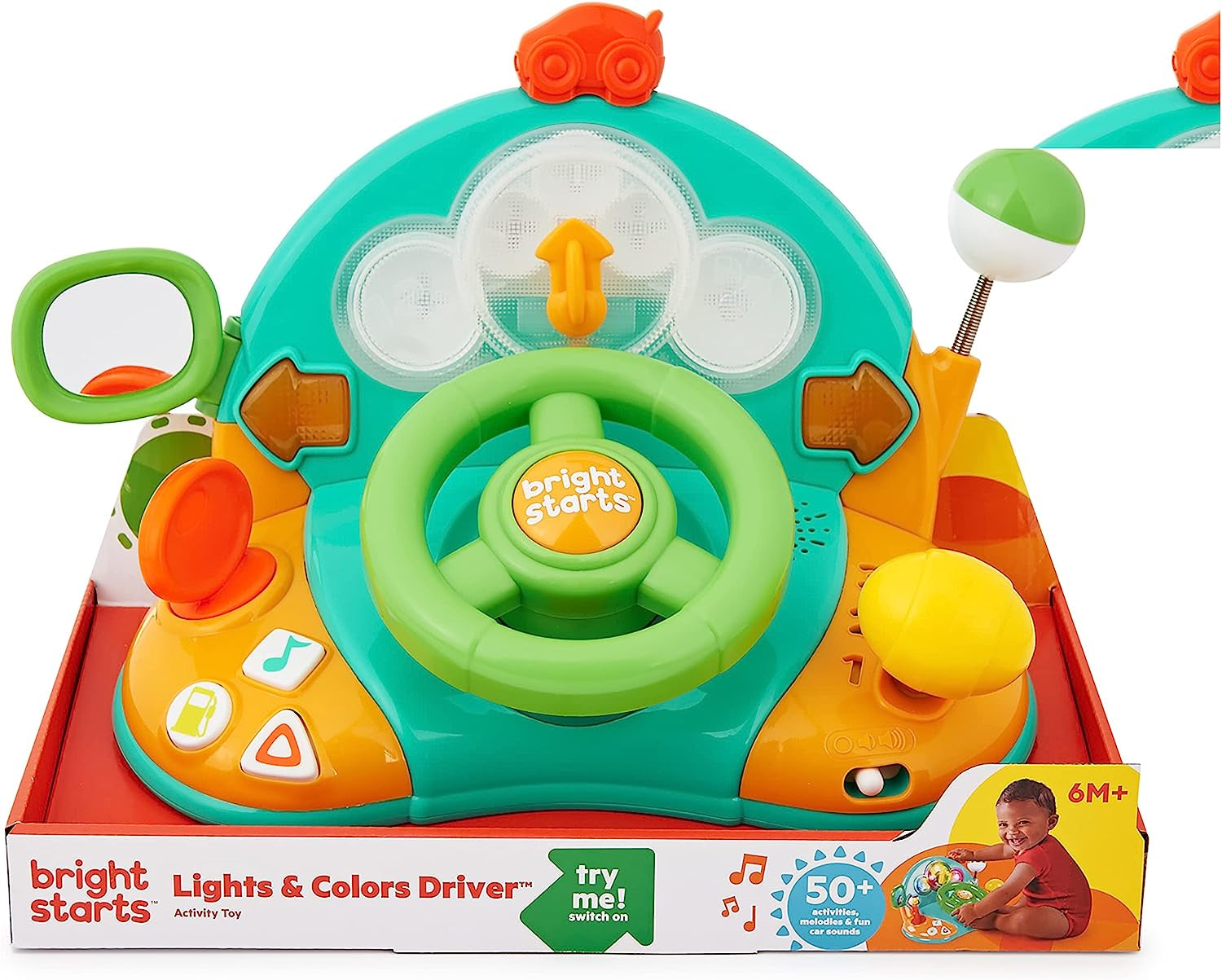 Bright Starts, legetøjsrat, Lights & Colors Driver, med musik, bilstøj, blink, gearstang og mere Bebe Naty Shop Toys
