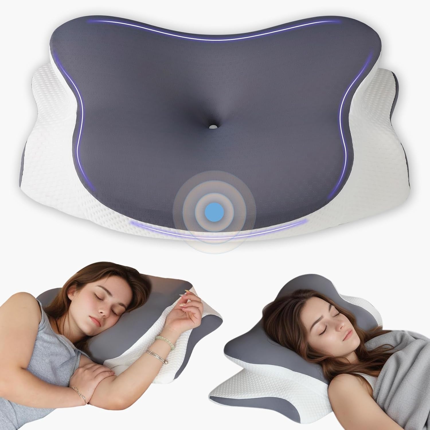 Nakkepude Ortopædisk Hovedpude Memory Foam Pude Side Impact Pude - Ergonomisk design Hul form til side, ryg og abdominal stød lysegrå cervikal ortopædiske puder Naty Shop mørkegrå 66X40X14Cm