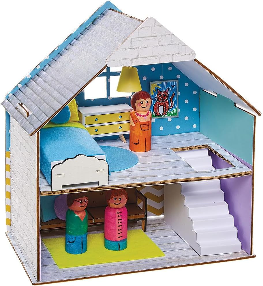 Baker Ross FN199 Byg dit eget trædukkehus - 1 stykke dukkehusbyggesæt til børn Craft Kit