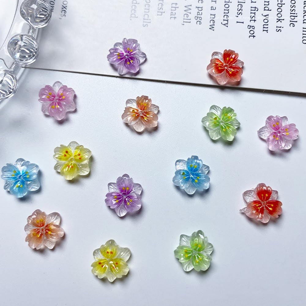 50 stk. 3D Blume Nagel Charms Nägel Tilbehør Nageldesign Glitzersteine ​​Nailart Strasssteine ​​Flower Nail Charms Luminous Flower Nail Art Charms Bunte Blumen Deko Nagel Steinchen Flowers Nail Rhinestones