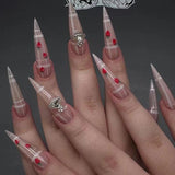 Moonglow Lange Negle Stiletto Mælkehvid Pink Gradient Glitter Cool falske negle med lim Pink Ombre Glitter Kunstige negle