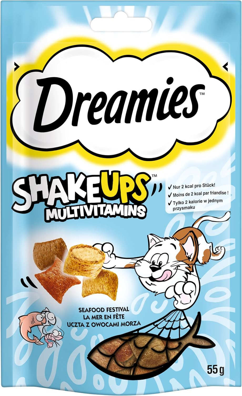 DREAMIES SHAKE UPS Multivitamin Seafood Festival Kattegodbidder i portionsposer - 55 g (6 poser)