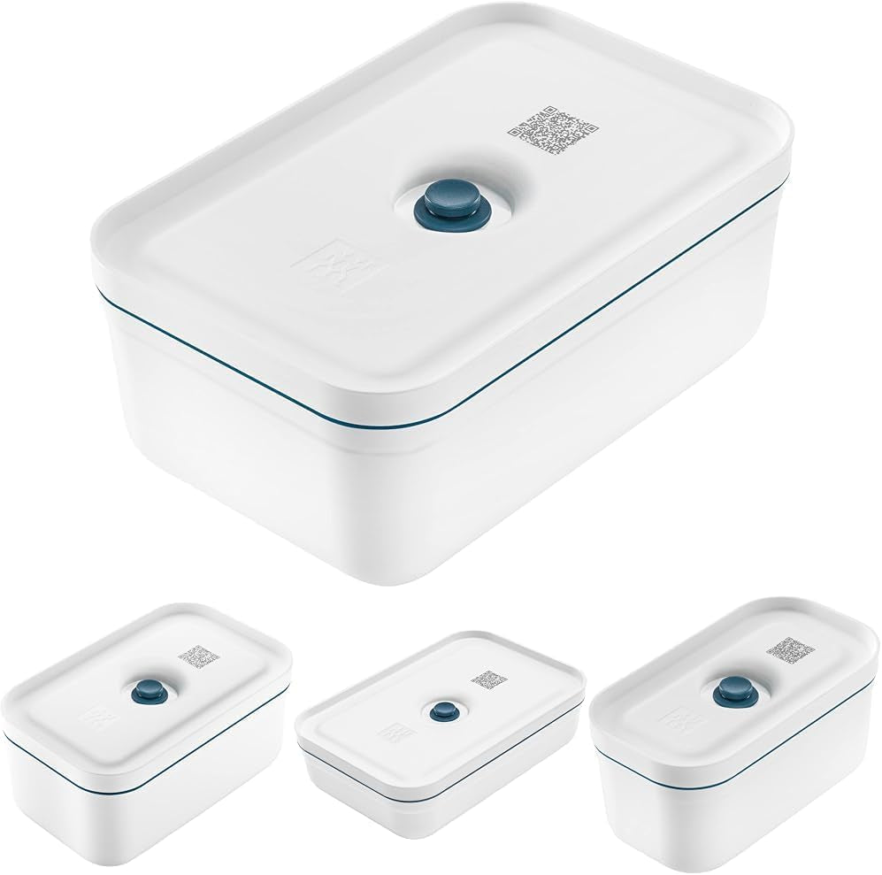 Zwilling Fresh & Save sæt med 4 vakuum madkasser (madkasse størrelse S, M, L og L flad), Holder maden frisk i længere tid, Materiale: Plast, Farve: Hvid-La Mer Madopbevaringsbokse Naty Shop Standard titel