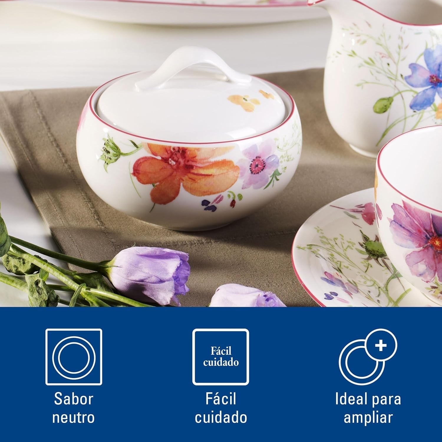 Villeroy & Boch - Mariefleur sukkerskål, diverse farver, tåler opvaskemaskine, tåler mikroovn, sukkerskål med låg, sukkerskål, opbevaring, kaffetilbehør, blomsterservice, premium porcelæn