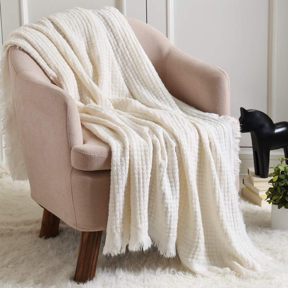 CREVENT Ruststrikket tæppe til sofa Sofastol Seng Boligindretning Blød Varm Hyggelig Letvægts Forår Sommer Efterår (127,8 X 152,4 cm Karamel/Brun/Brændt Orange) CREVENT Elfenben Vaffelsenge og tæpper
