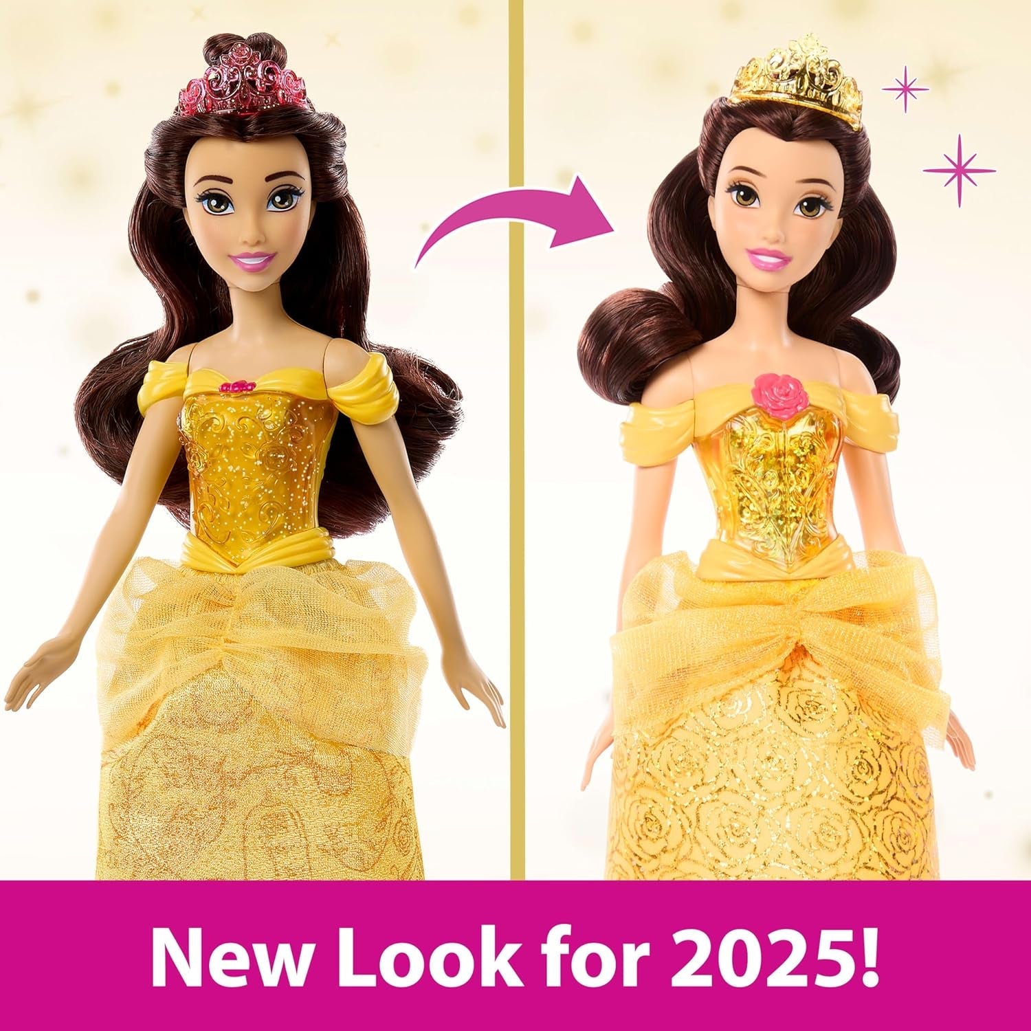Mattel Disney Princess Legetøj Artikuleret Belle Fashion Dukke med funklende tøj og tilbehør Disney film inspireret gave til børn HLW11
