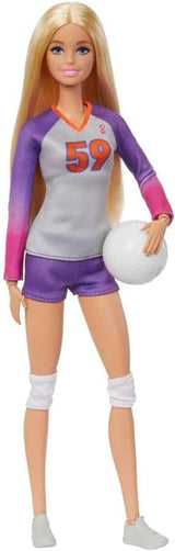 Barbie Made to Move - Volleyballspillerdukke med T-shirt og bold - 22 led til realistisk leg, inkluderer volleyball og sportsudstyr, HKT72