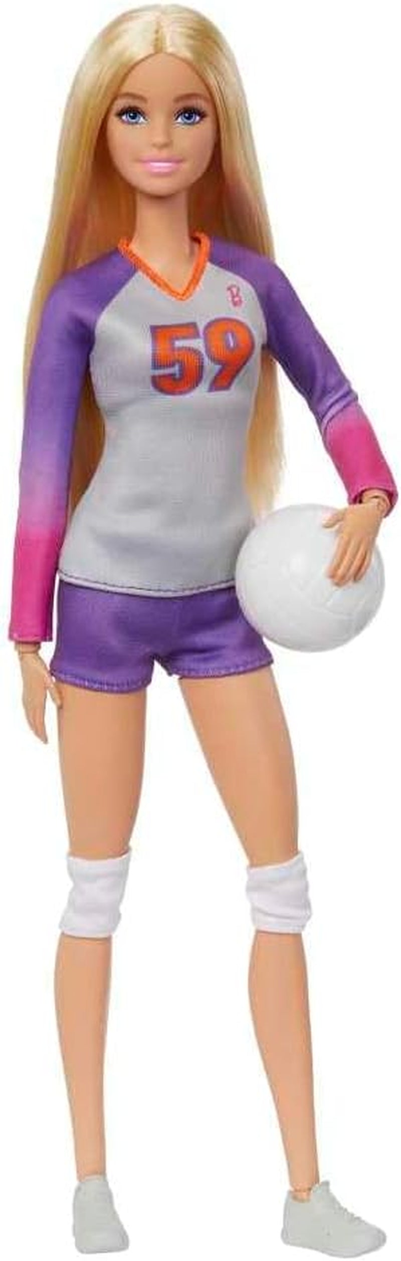 Barbie Made to Move - Volleyballspillerdukke med T-shirt og bold - 22 led til realistisk leg, inkluderer volleyball og sportsudstyr, HKT72