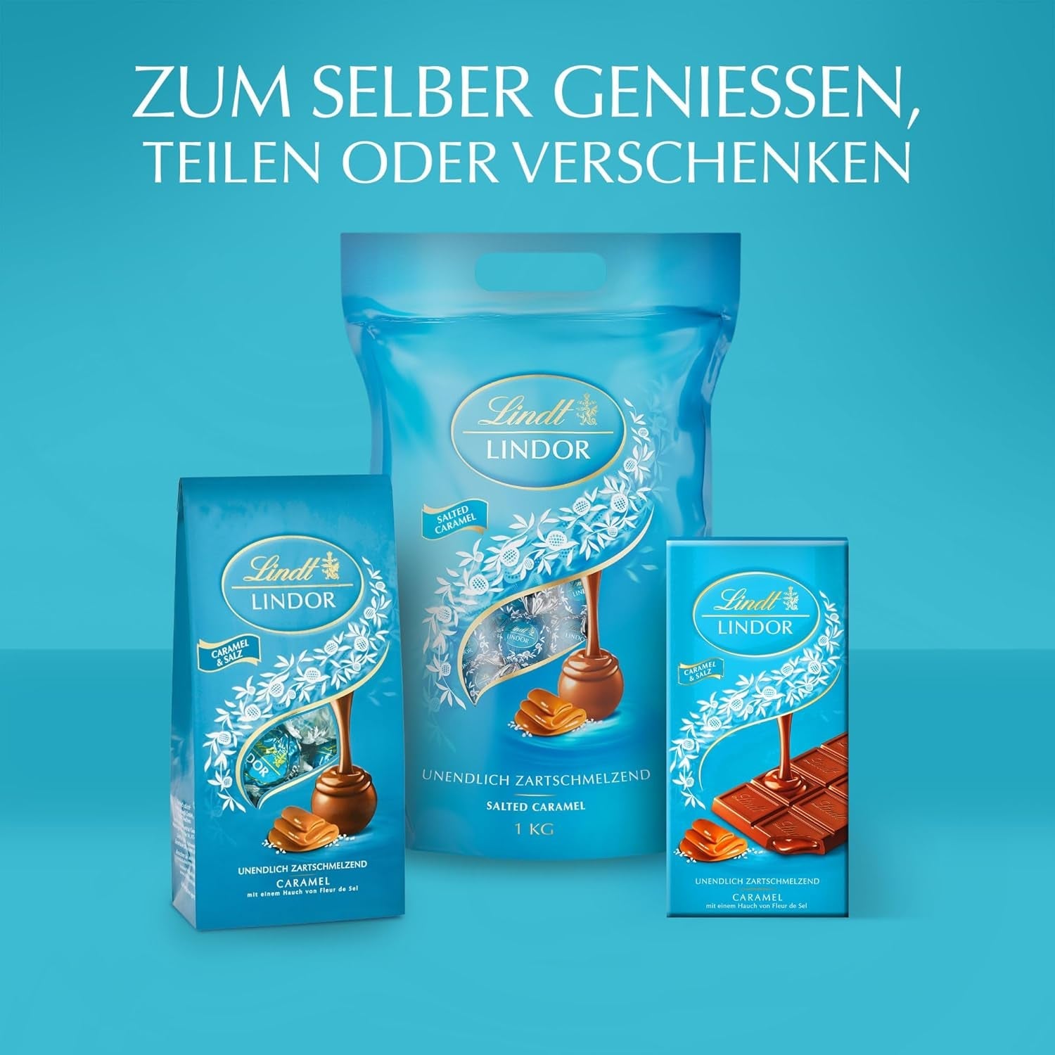 Lindt Chokolade | LINDOR saltkaramelkornet | 500g | 38 mælkechokoladekugler med saltkaramelfyld | Gave af chokolade