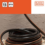 BLACK+DECKER Haveslange 15 meter - Ø19MM - Holdbar PVC - Vanding af haven, vask af bilen, fylde poolen - Kompatibel med enhver standard vandhane - Sort/Orange