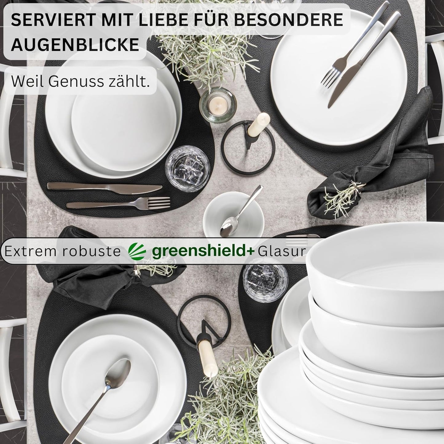 SANGER | Marlo Hvidt Spisestel Sæt 24 Deles Spisestel til 6 med desserttallerkener, middagstallerkener, skåle og kornskåle Porcelæns middagstallerkensæt Spisetøj Moderne Design PREMIUM KOLLEKTION