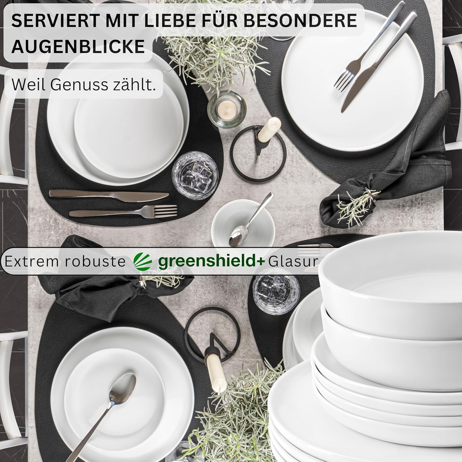SANGER | Marlo Hvidt Spisestel Sæt 24 Deles Spisestel til 6 med desserttallerkener, middagstallerkener, skåle og kornskåle Porcelæns middagstallerkensæt Spisetøj Moderne Design PREMIUM KOLLEKTION