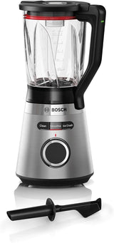 Bosch Standmixer Vitapower Serie 4 MMB6382M, Edelstahl-Klingen Made in Germany, 1,5L Thermosafe Glasbehälter, Stopfer, Sicherheitsdeckel, Spülmaschinengeeignete Teile, 30.000 U/Min, 1200 W, Edelstahl Bucatarie Verbbecher Mix
