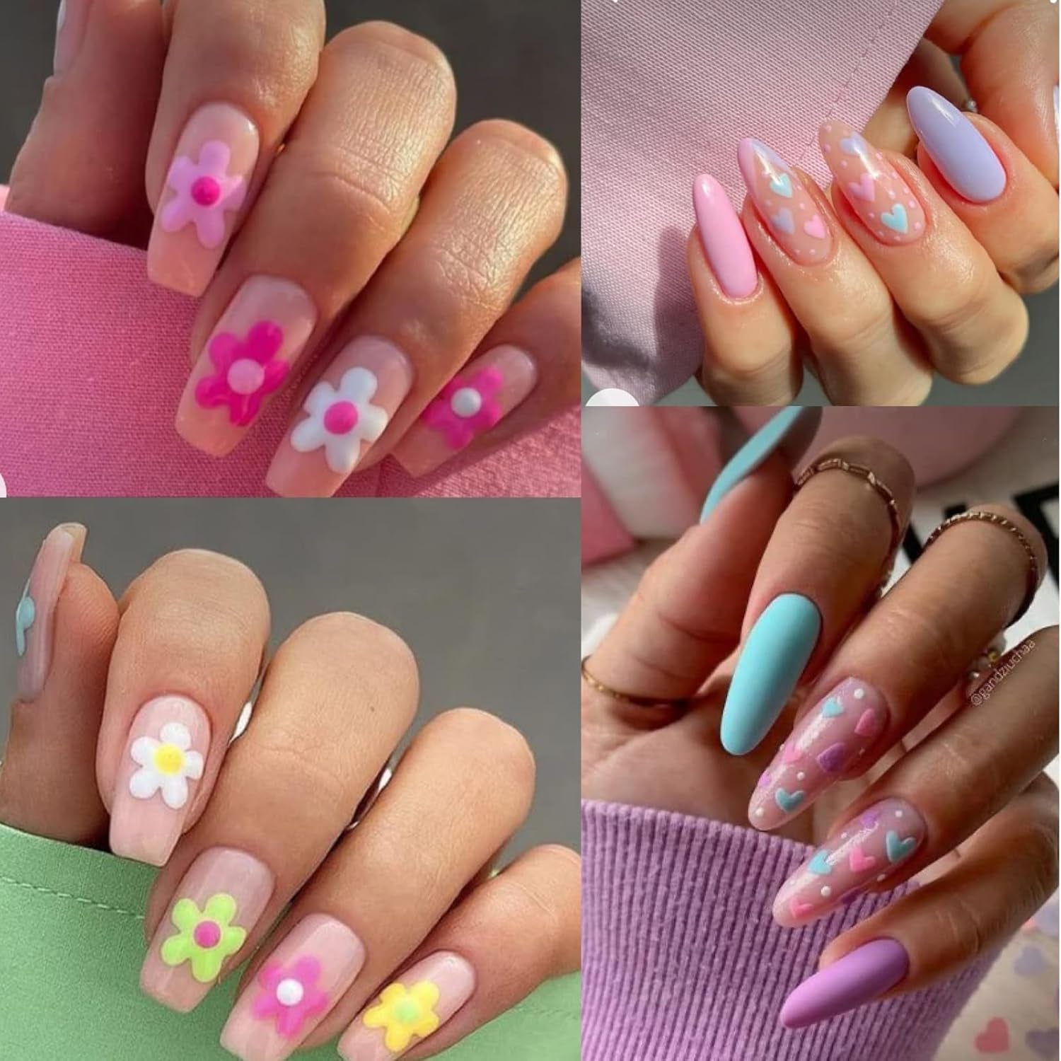 Nagelsticker Sæt Für Einzigartiges Nageldesign, 4 Blatt Frühlingsthemen Nail Art Tilbehør, Perfekt Für 3D Gel Nägel Og UV Gel Strips