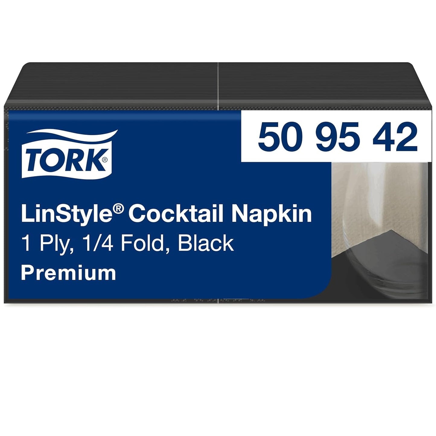 Tork Linstyle 509542 sorte cocktailservietter, 1/4 fold, 1 lag, 23,8 x 23,8 cm, 1 x 100 servietter