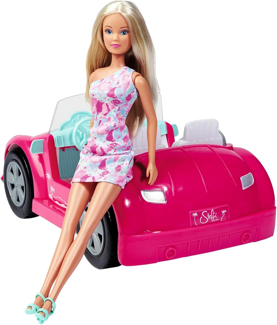 Simba Steffi Love Beach Car Doll i cool sommeroutfit med strandklapvogn 29 cm Alders 3+