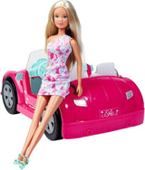 Simba Steffi Love Beach Car Doll i cool sommeroutfit med strandklapvogn 29 cm Alders 3+