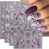 JMEOWIO 3D Nagelsticker Blumen Nail Art Sticker Selbstklebend Nagelaufkleber 5D Stereoskopisk Frühling Sommer Dekoration Nageldesign Zubehör 4 Blatt